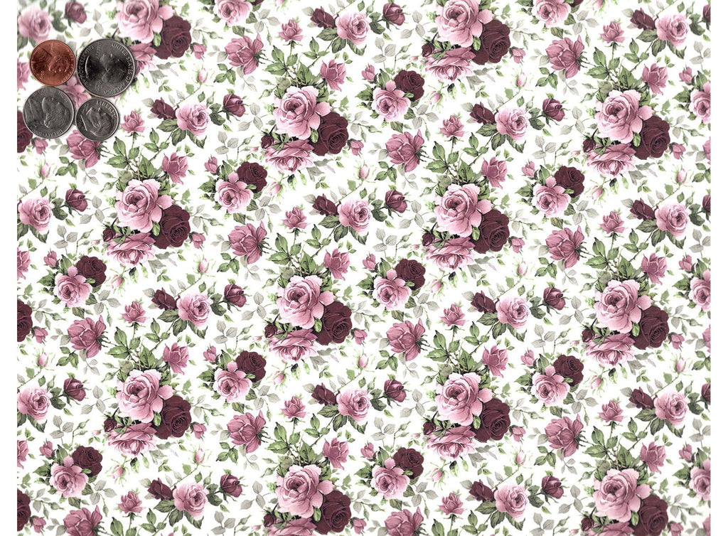 Allover Chintz Pink Burgundy Rose Flowers 9" X 13-3/4" Sheet Ceramic Decal 2684
