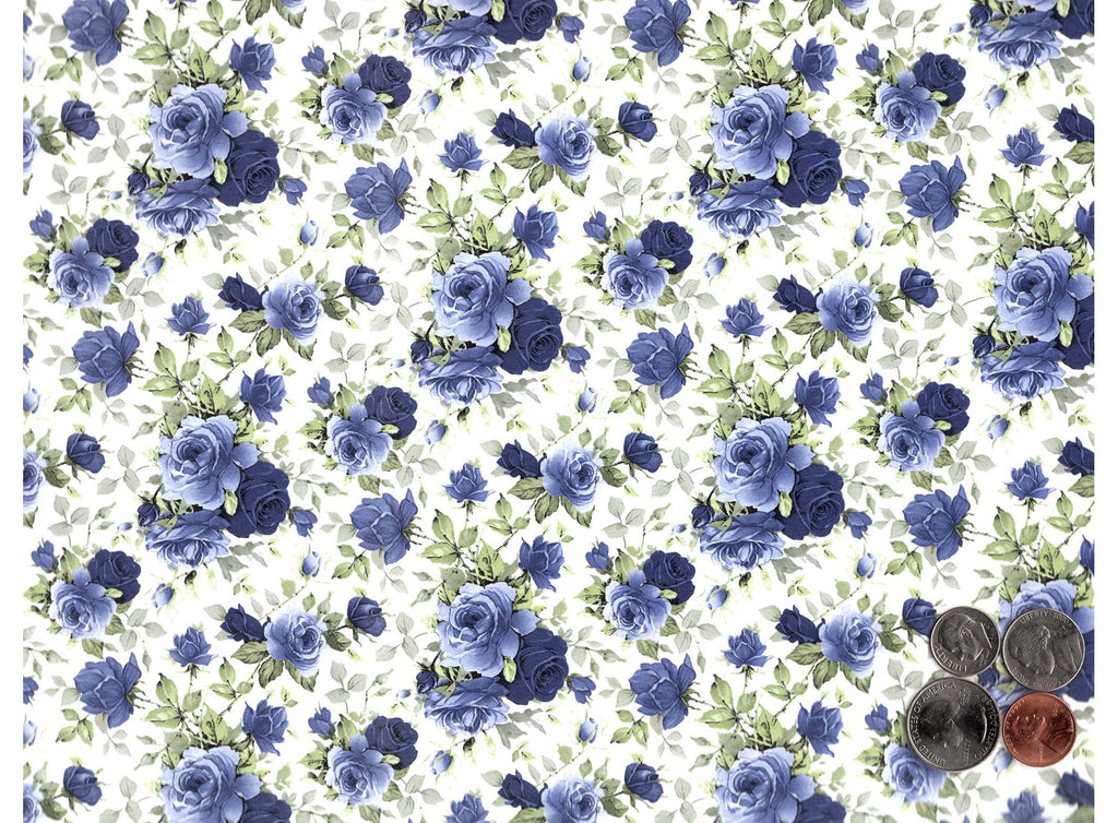 Allover Chintz Moonlight Blue Rose Flowers 9" X 13-3/4" Sheet Ceramic Decal 2695