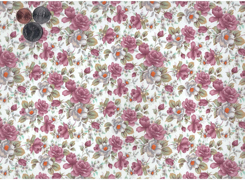 Allover Pink White Rose Flower Chintz 9" X 13-3/4" Sheet Ceramic Decal #3122