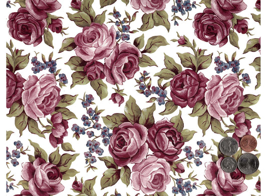 Allover Chintz Pink Rose Flowers 9 x 13.5 Inch Ceramic Decal Sheet