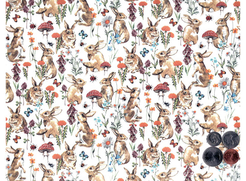 Allover Chintz Rabbit Mushroom Butterfly Flower 9" X 13-3/4" Sheet Ceramic Decal #3613