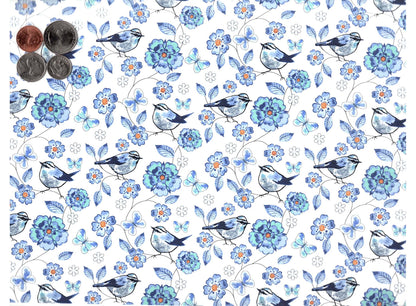 Allover Chintz Blue Flowers Birds 9 x 13.5 Inch Ceramic Decal Sheet