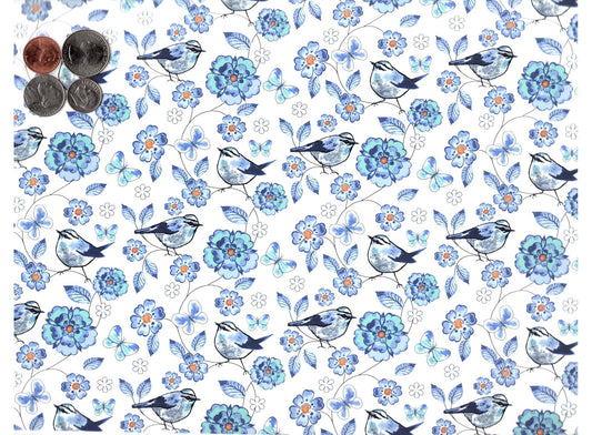 Allover Chintz Blue Flowers Birds 9 x 13.5 Inch Ceramic Decal Sheet