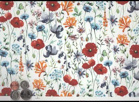 Allover Chintz Red Purple Blue Wild Flowers 9" X 13-3/4" Sheet Ceramic Decal 3628