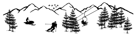 Barrette Ski Scene 6 pcs  3" Black Fused Glass Decals