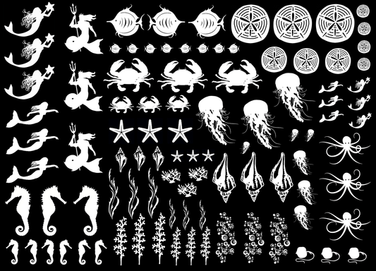 Under the Sea 96 pcs White Fused Glass Decals