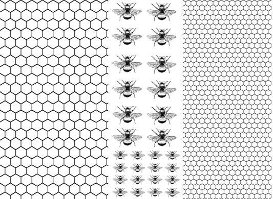 Honeycomb 28 pcs 0.25 to 0.75 Inch Bees Black Fused Glass Decals