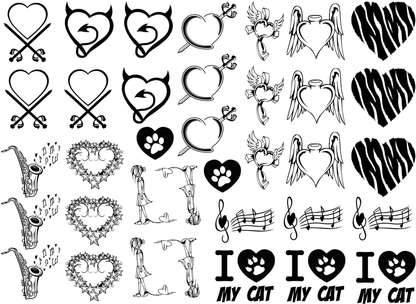 Heart to Heart 34 pcs 1 Inch Black Fused Glass Decals