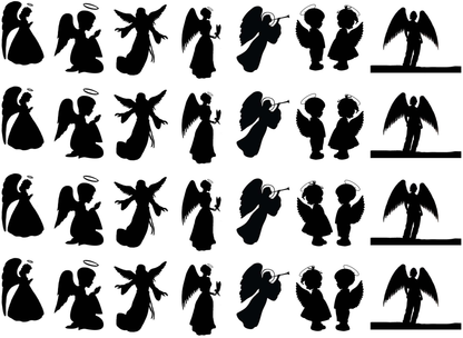Angel 28 pcs 1 to 1.5 Inch Black Fused Glass Decals