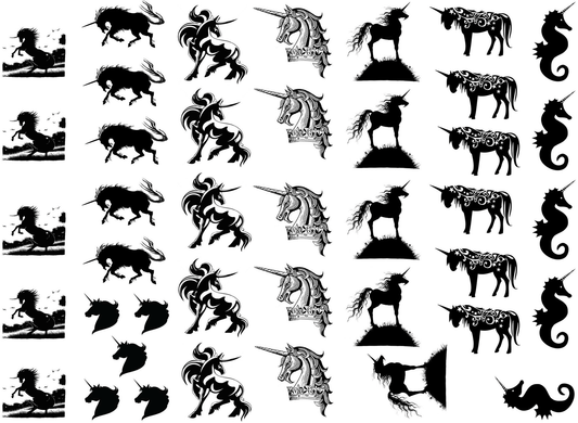 Unicorn Variety 41 pcs 0.5 to  Inch Black Fused Glass Decals