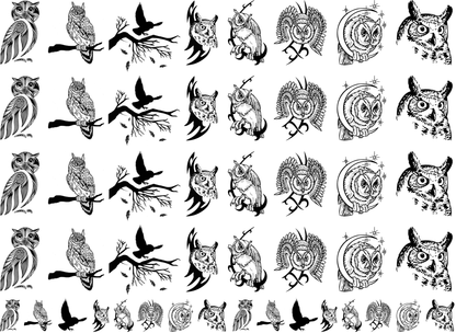 Wise Owls 48 pcs 0.5 to 1 Inch Black Fused Glass Decals