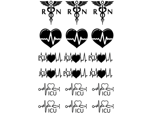 RN ICU Nurse 18 pcs 1 Inch Black Fused Glass Decals