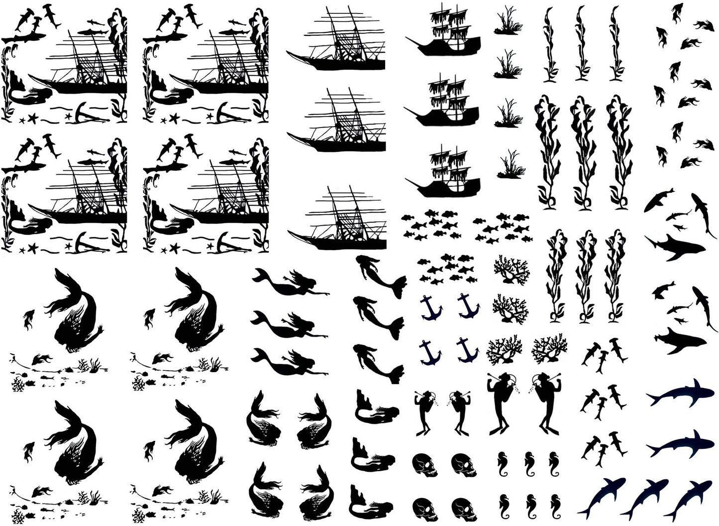 Ocean Rapture 78 pcs 0.25 to 1.25 Inch Black Fused Glass Decals