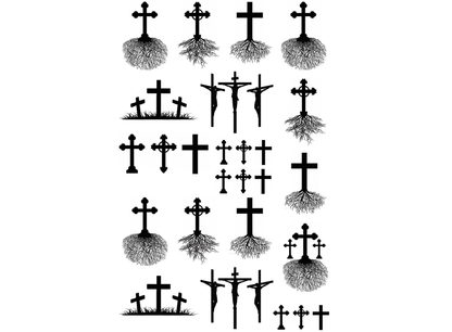 Cross Roots 26 pcs 0.25 to 1 Inch Black Fused Glass Decals