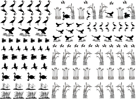 On the Lake Bird Duck 112 pcs 0.25 to 1 Inch Black Fused Glass Decals