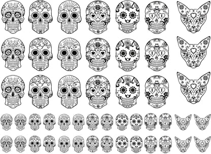 Sugar Skulls 49 pcs 0.5 to 1 Inch Black Fused Glass Decals