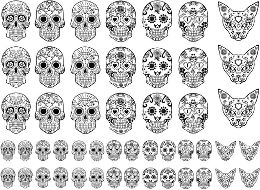 Sugar Skulls 49 pcs 0.5 to 1 Inch Black Fused Glass Decals