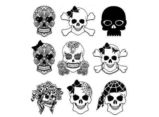Girlie Girl Skulls 18 pcs 1 Inch Black Fused Glass Decals