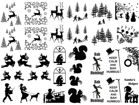 Art Deco Winter 34 pcs Black Fused Glass Decals