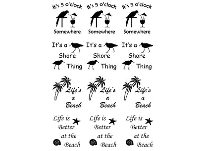 Summer Fun 12 pcs 1-1/8" Black Fused Glass Decals