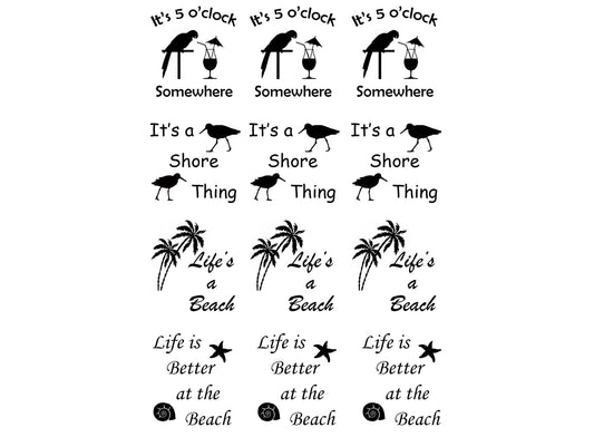 Summer Fun 12 pcs 1-1/8" Black Fused Glass Decals