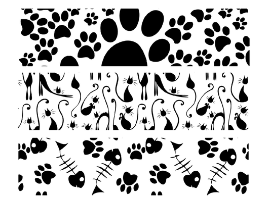 Barrette Cat Prints 6 pcs 4 Inch Black Fused Glass Decals