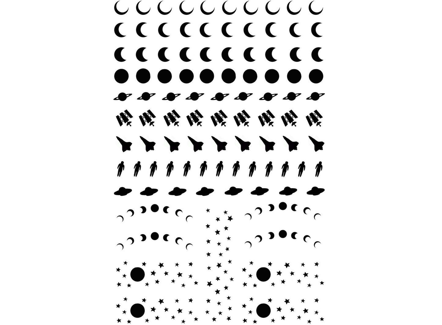 Celestial Bits 0.25 to 1.25 Inch Black Fused Glass Decals
