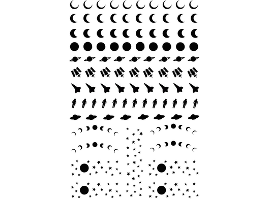Celestial Bits 0.25 to 1.25 Inch Black Fused Glass Decals