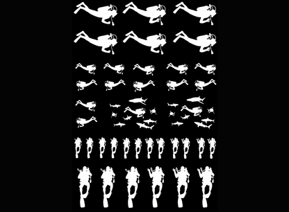 Scuba Divers 38 pcs 1 Inch White Fused Glass Decals