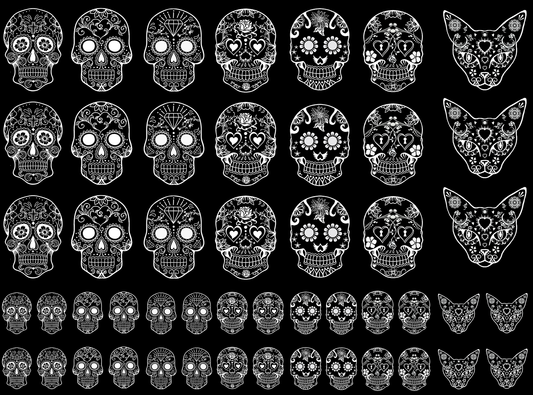 Sugar Skulls 49 pcs White Fused Glass Decals