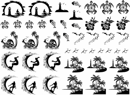 Tropical Paradise 46 pcs 0.25 to 1.25 Black Fused Glass Decals
