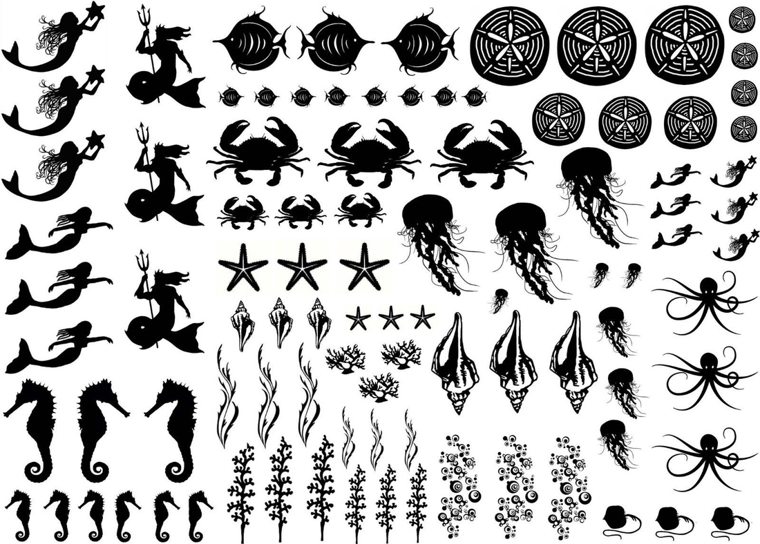 Under the Sea 96 pcs 0.25 to 1 Inch Black Fused Glass Decals – Captive ...