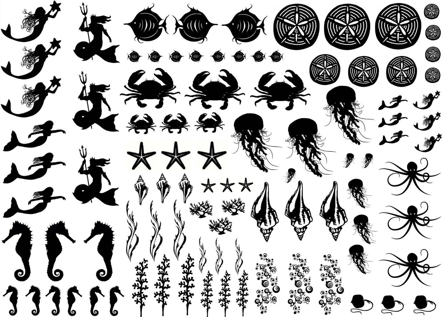 Under the Sea 96 pcs 0.25 to 1 Inch Black Fused Glass Decals