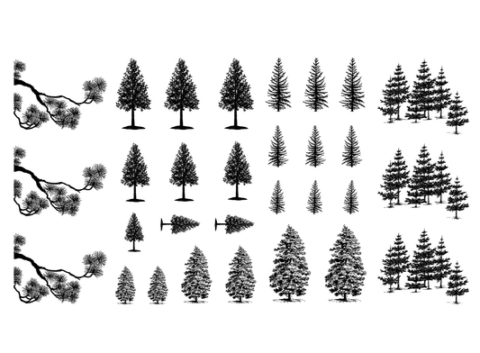 Pine Trees 30 pcs 0.5 to 1 Inch Black Fused Glass Decals