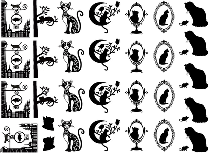 Cats on Parade 30 pcs 0.5 to 1.25 Inch Black Fused Glass Decals