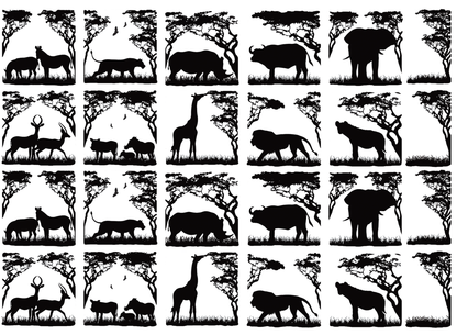 Animals of Africa 24 pcs 1 Inch Black Fused Glass Decals