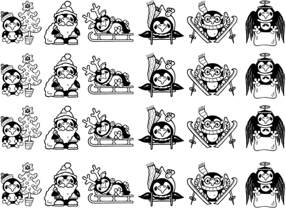 Christmas Penguin 24 pcs 1 to 1.25 Inch Black Fused Glass Decals