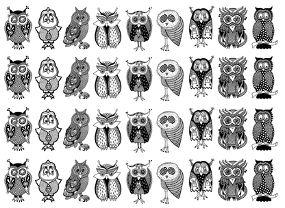 Owl Mania 36 pcs 1 Inch Black Fused Glass Decals