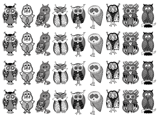 Owl Mania 36 pcs 1 Inch Black Fused Glass Decals