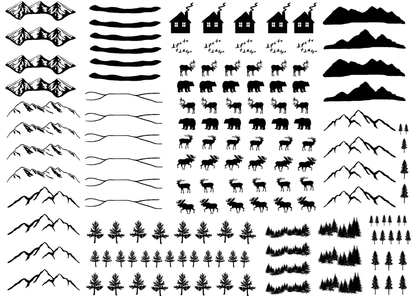 Mountain Scenery 148 pcs 0.25 to 1.5 Inch Black Fused Glass Decals