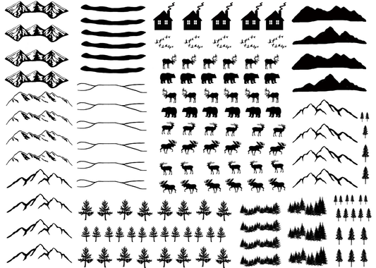 Mountain Scenery 148 pcs 0.25 to 1.5 Inch Black Fused Glass Decals