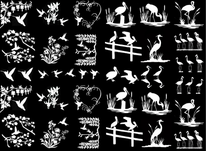 Birds of a Feather 41 pcs White Fused Glass Decals