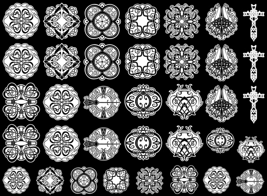 Celtic Knots 36 pcs 3/4 to 1 Inch White Fused Glass Decals