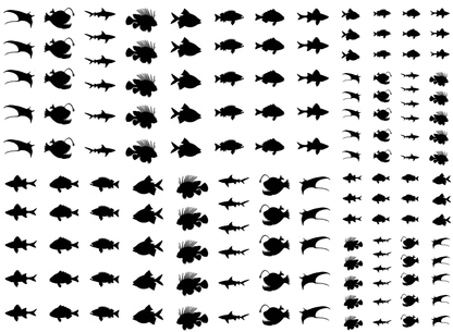 Deep Sea Fish 148 pcs 0.25 to 0.5 Inch Black Fused Glass Decals