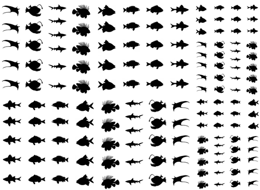 Deep Sea Fish 148 pcs 0.25 to 0.5 Inch Black Fused Glass Decals