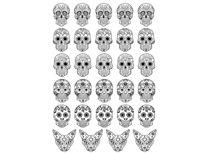 Sugar Skulls 30 pcs 0.75 Inch Black Fused Glass Decals