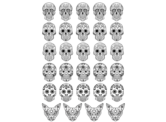 Sugar Skulls 30 pcs 0.75 Inch Black Fused Glass Decals