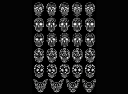 Sugar Skulls 30 pcs 0.75 Inch White Fused Glass Decals
