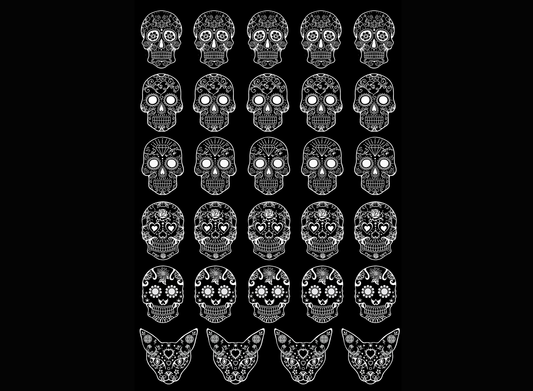 Sugar Skulls 30 pcs 0.75 Inch White Fused Glass Decals
