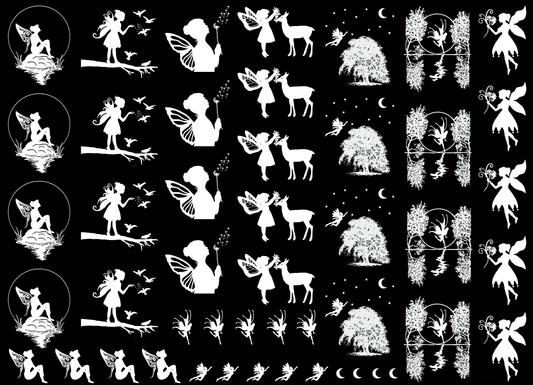 Faeries Fairy 48 pcs White Fused Glass Decals
